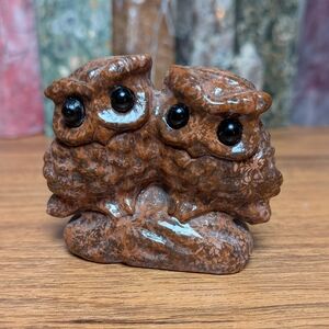 Jasper Owl Couple Crystal Carving